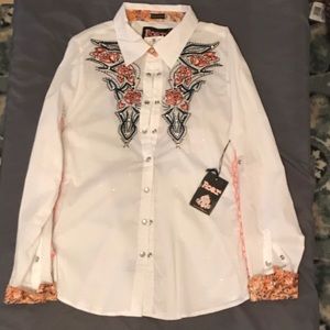 Roar button down western top women
